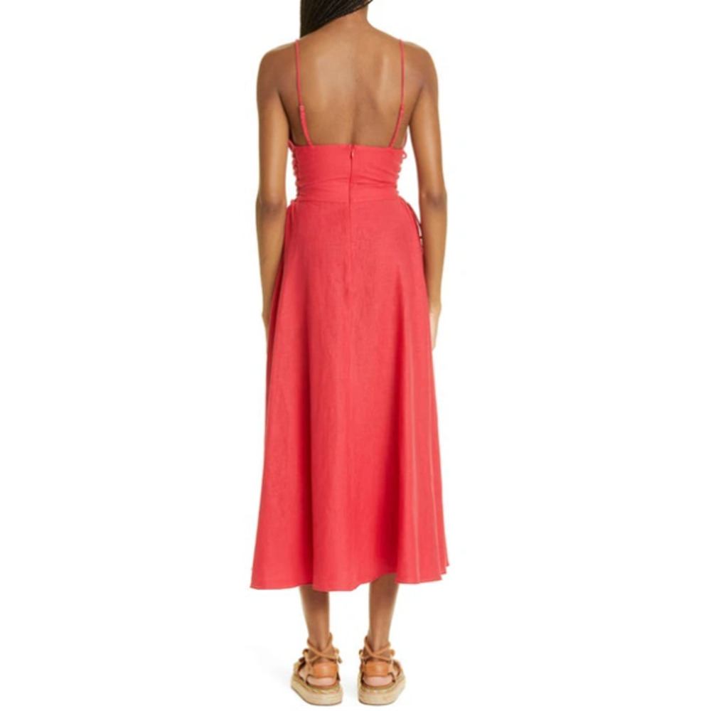 Farm Rio Linen-Blend Lace Up Midi Dress Fit & Flare Corset Glam Red Size Small - Picture 6 of 12